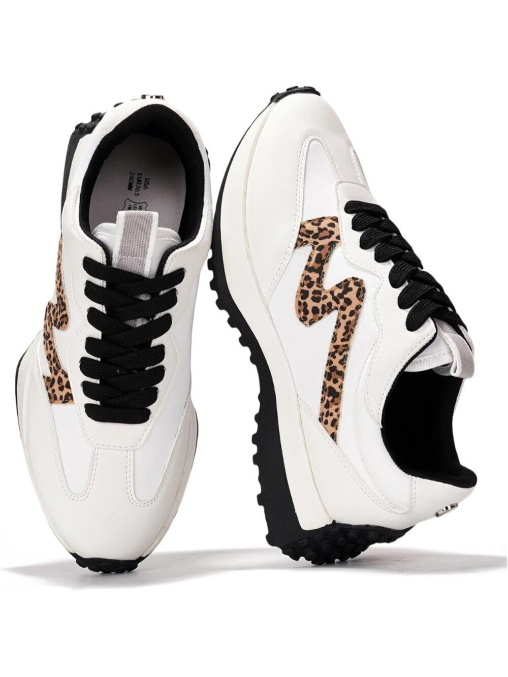 Women's Leopard Lightweight Trendy Non Slip Lace Up Casual Fashion Sneakers